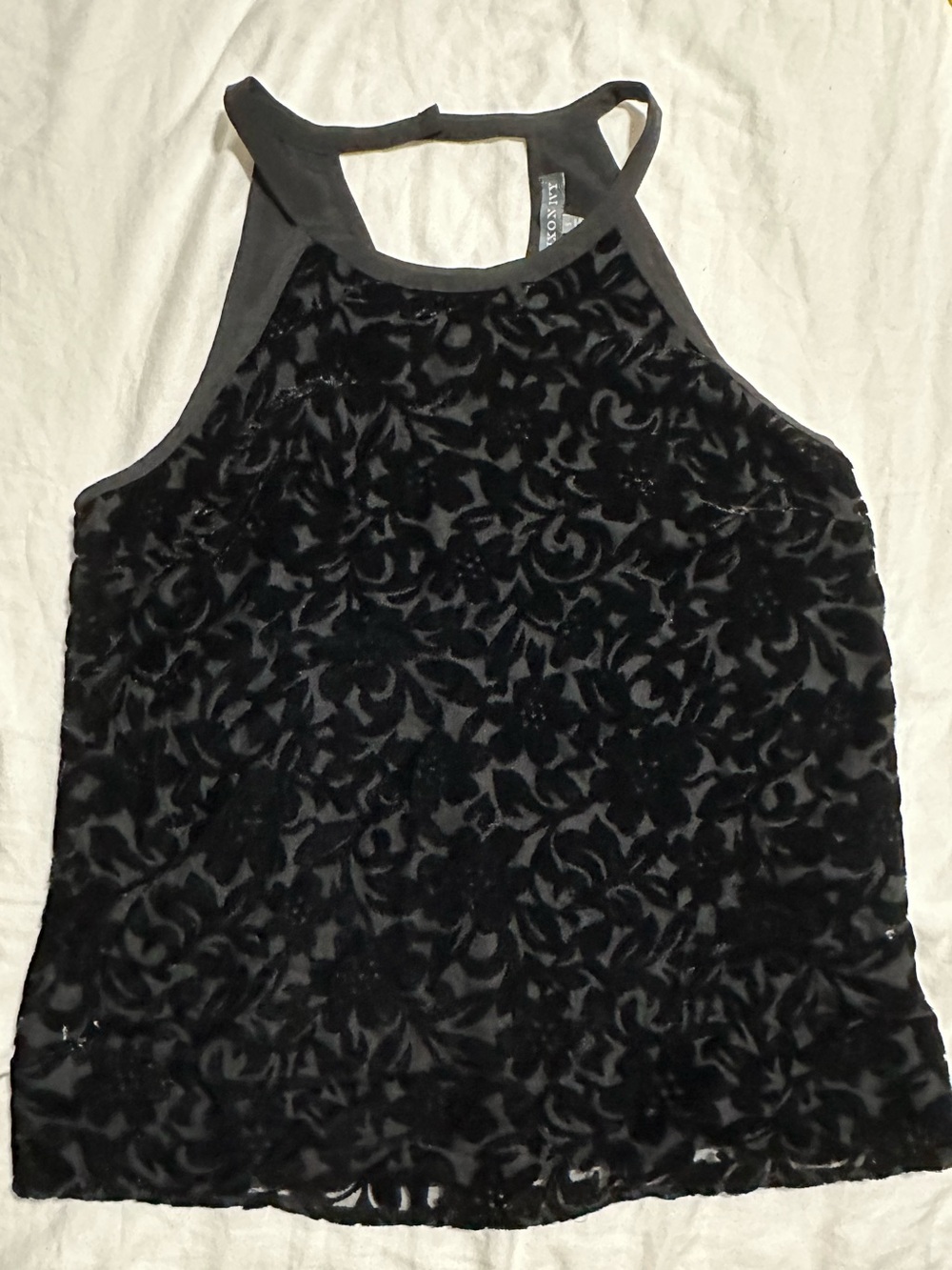 Naked Wardrobe Black Velvet Floral Halter